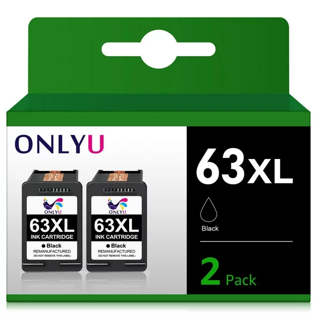 ONLYU 63XL Black Ink Cartridges 63 Black 5258 Envy 4520 4512 Deskjet 1112 2132 3630 3632 Printer (Black, 2 Packs)