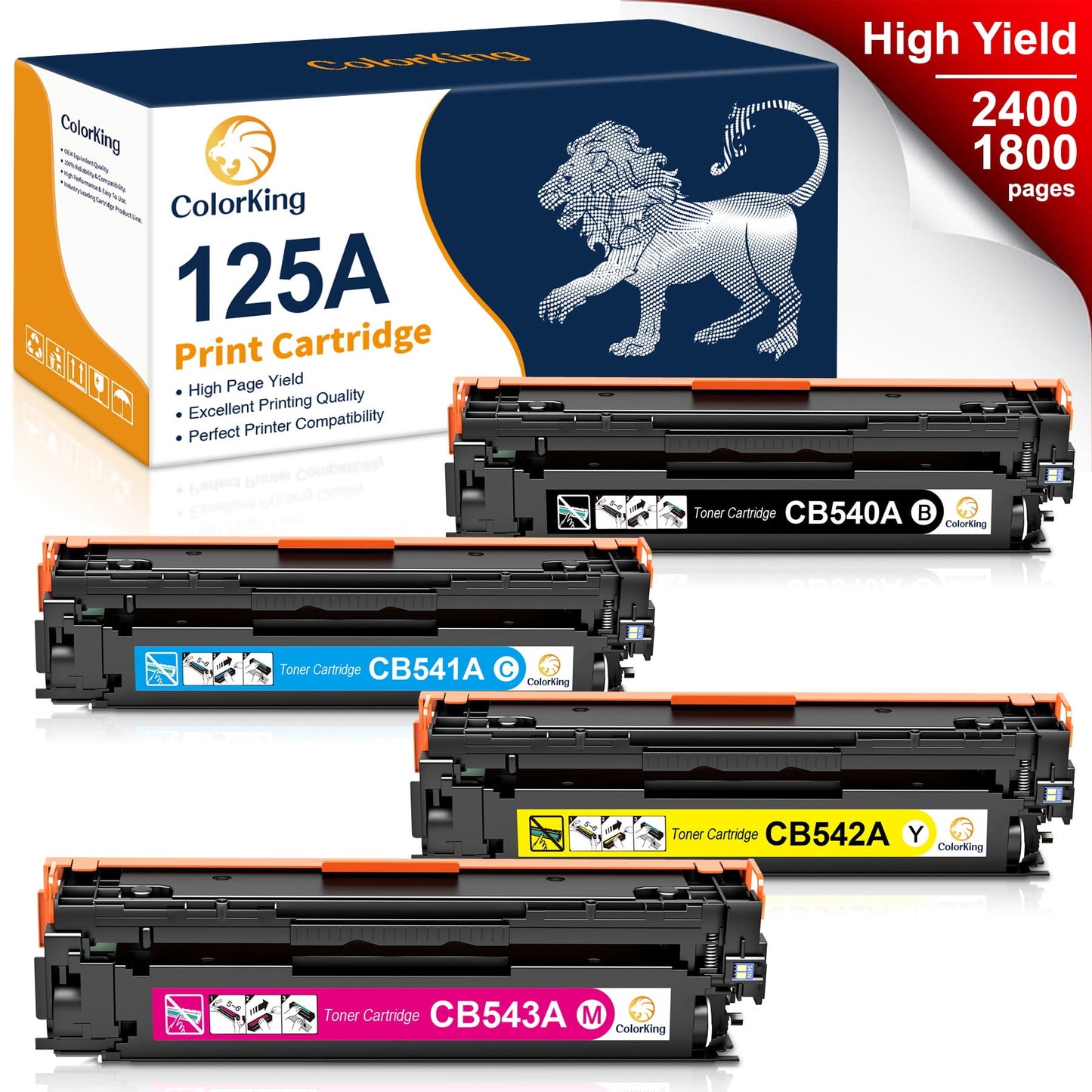 125A Toner Cartridge 4-Pack Compatible for HP 125A CB540A CB541A CB542A CB543A Black Cyan Yellow Magenta Toner Cartridge Bundle for Color CP1215 CP1515N CP1518NI CM1312 CM1312NFI Printer
