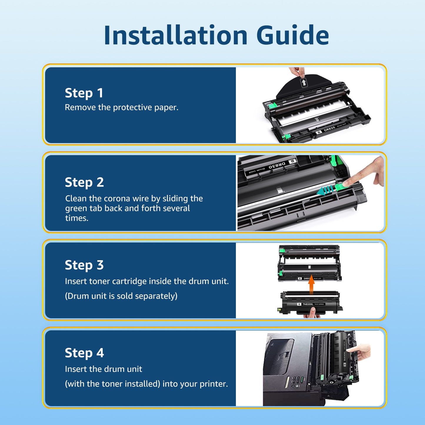 DR830 Drum Unit (NOT Toner) for Brother DR830 DR-830 Drum for DCP-L2460DW HL-L2460DW Printer (2PK)