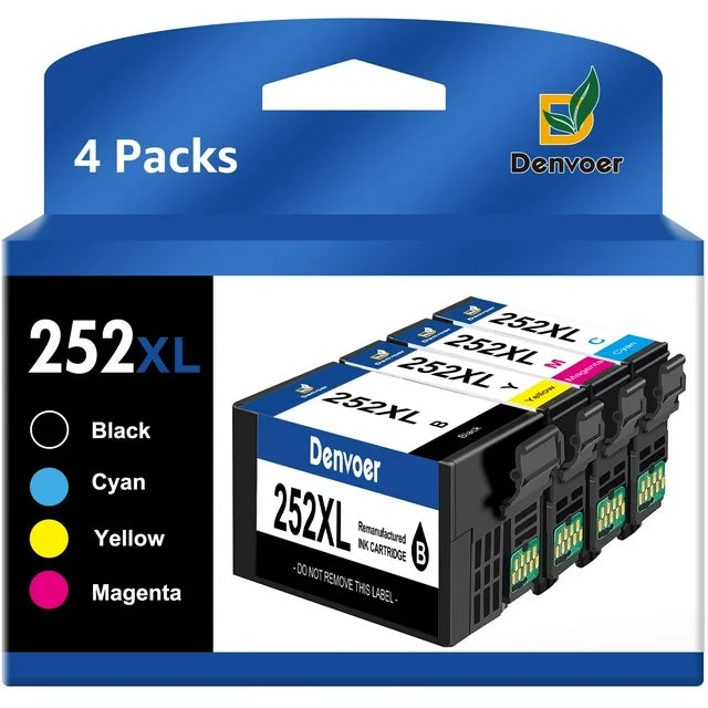 252XL 252 Ink Cartridge for Epson 252XL 252 XL Printer(Big Black, Cyan, Magenta, Yellow) 4 Pack