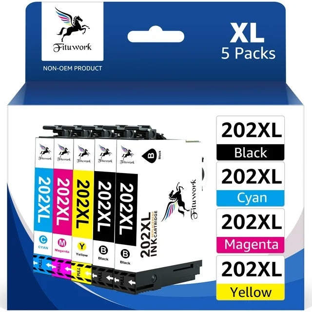 5-Pack 202XL T202 Ink Cartridges (2 Black 1 Cyan 1 Magenta 1 Yellow)