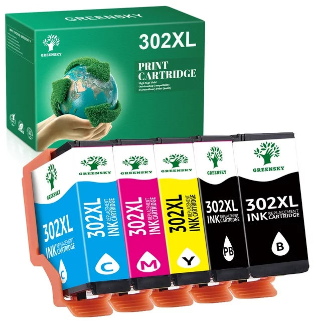 302 Ink for Epson 302XL 302 XL T302XL Ink 6100 Printer (Black Photo Black Cyan Magenta Yellow, 5-Pack)