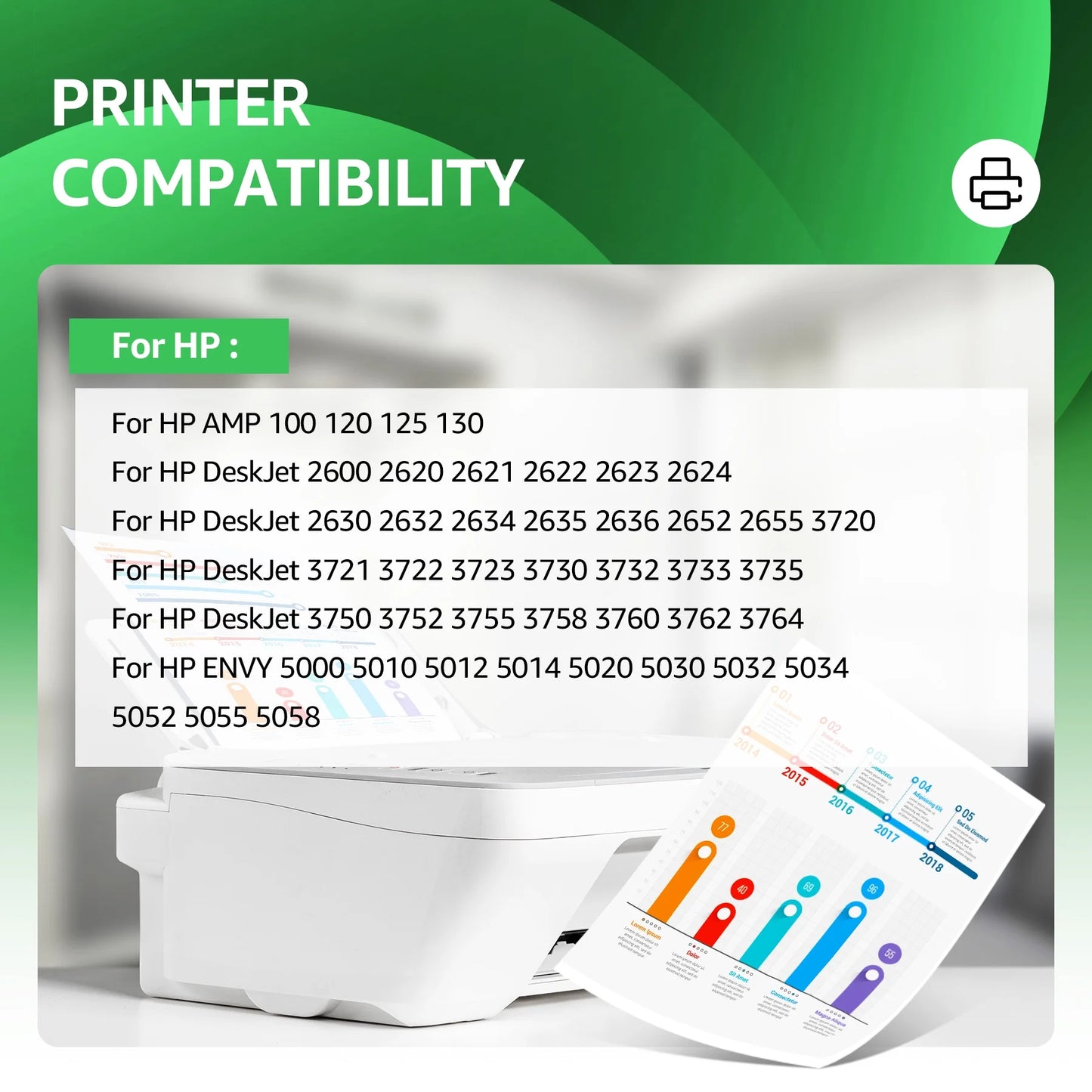 65XL Black Ink Cartridge Replacement for HP 3752 3700 2600, Envy 5055 5000 5070 5052 5014 (2 Black)
