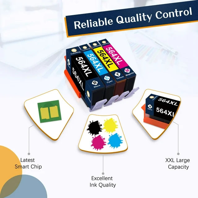 564XL 564 Ink Replacement for HP 564 Ink 5520 5510 Deskjet 3520 Officejet 4620(2 Black 1 Cyan 1 Magenta 1 Yellow,5 Pack)