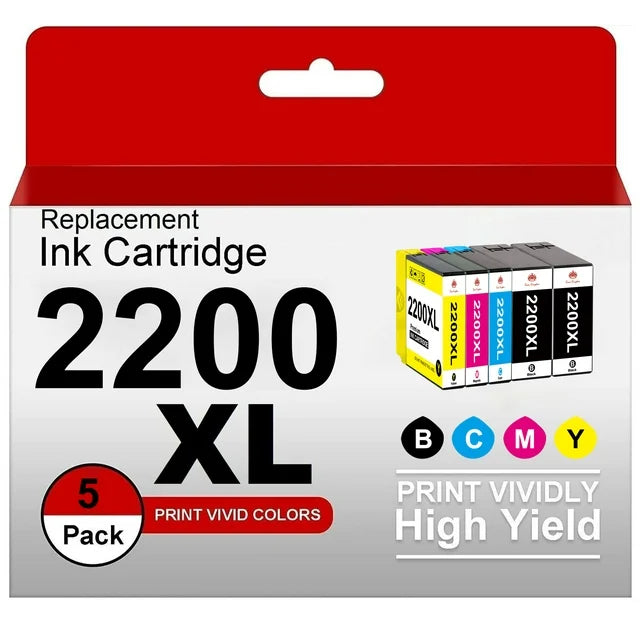 2200XL Ink cartridges Compatible for Canon MB5120 MB5420 MB5320 iB4020 iB4120 MB5020 Printer (Black Cyan Magenta Yellow, 5 Pack)