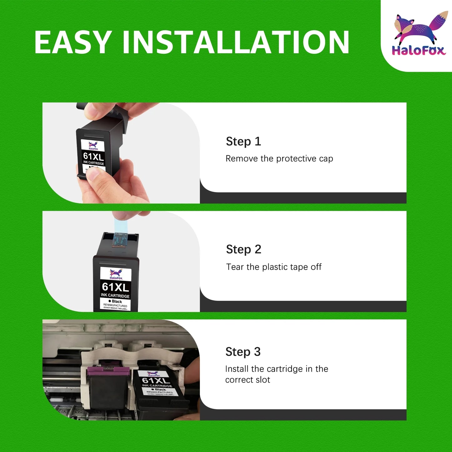 61 Black Ink Cartridge Compatible for HP 61 Black Ink HP Ink 61 for HP Envy 4500 5530 Officejet 4630 Deskjet 2541(Black, 2-Pack)