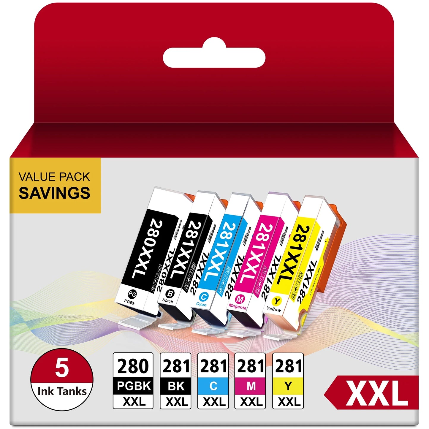Halofox 280XXL Ink Printer Cartridge 281 PGI-280XXL CLI-281XXL, 5 Pack