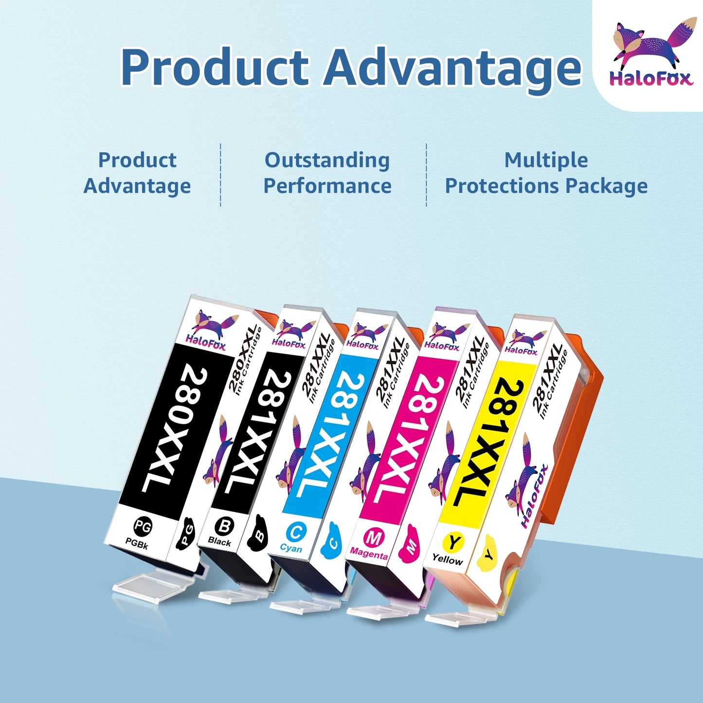Halofox 280XXL Ink Printer Cartridge 281 PGI-280XXL CLI-281XXL, 5 Pack