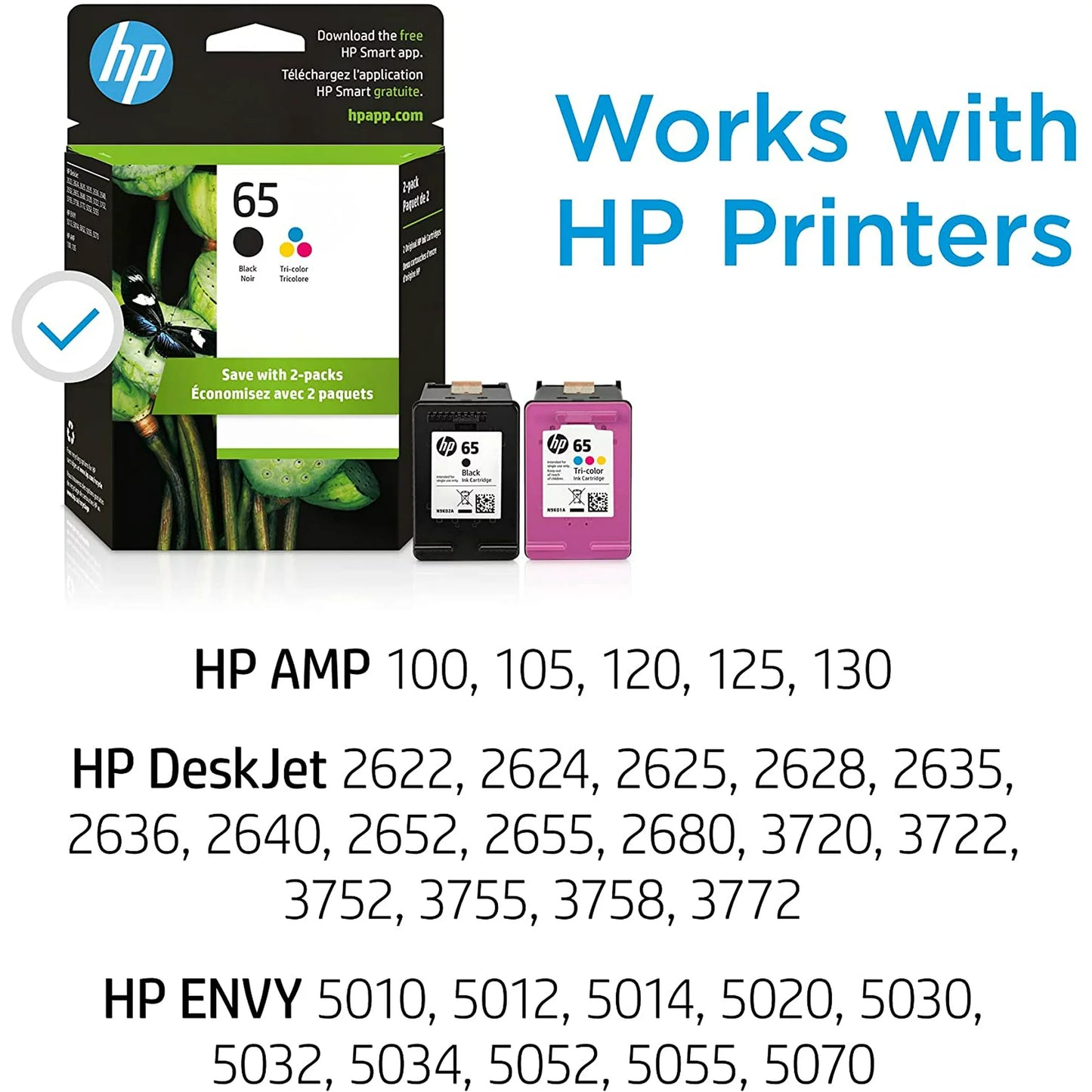 65 Ink Printer Cartridge, Black/Tri-Color, 2 Pack