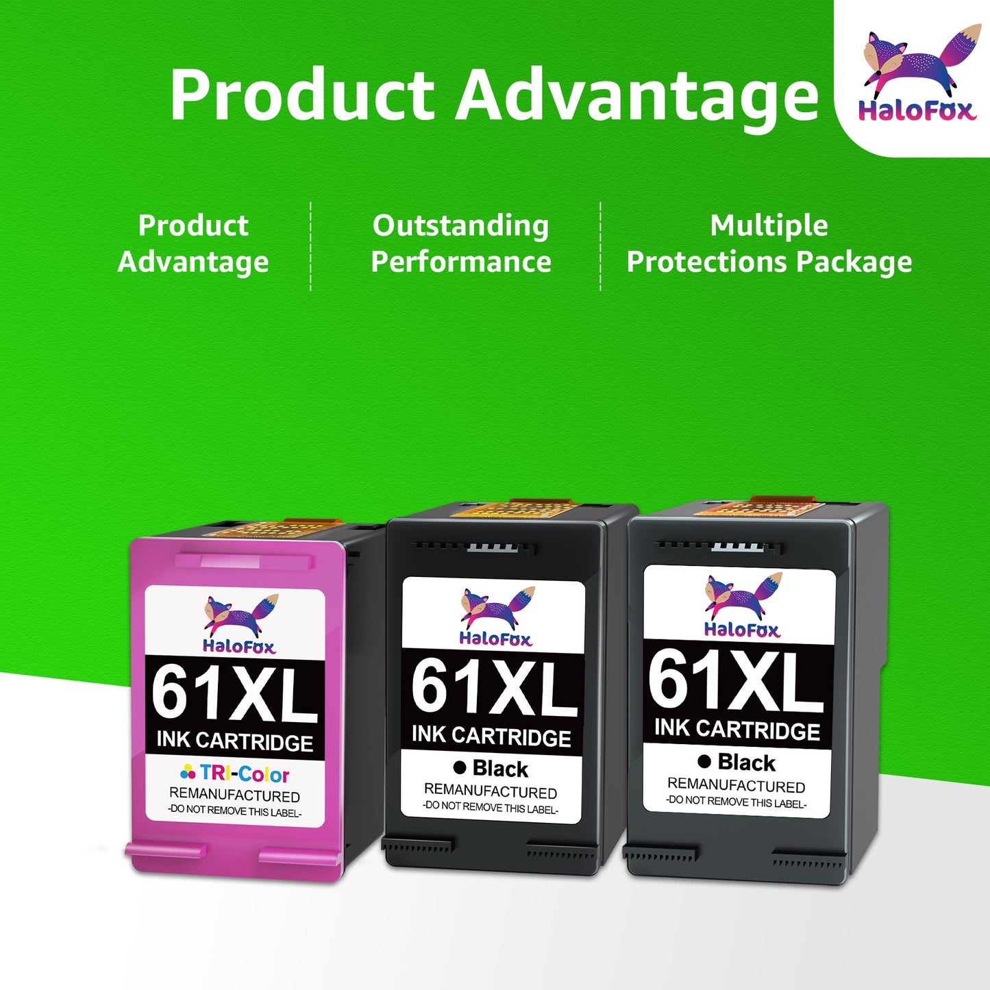 Halofox 61XL 61 XL Ink Cartridge for HP 61 Ink Black and Color Combo Work for Envy 4500 5530 5534 5535 Deskjet 1000 1010 1510 2540 2541 3050 OfficeJet 4630 4635 2620 Printer (2 Black+1 Color, 3-Pack)