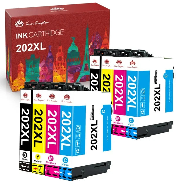 202XL T202 Ink Cartridges for Epson 202 XL T202XL Black & Color Cartridge(8 Pack)