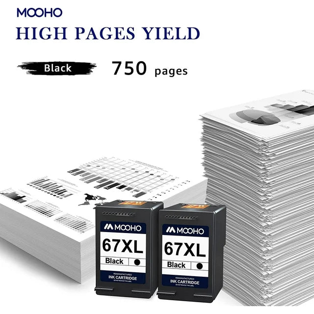 Mooho Printer Ink 67XL Replacement for HP 67 Deskjet 2732 2755 DeskJet Plus 4152 4155 4158 Printer, 2 Pack