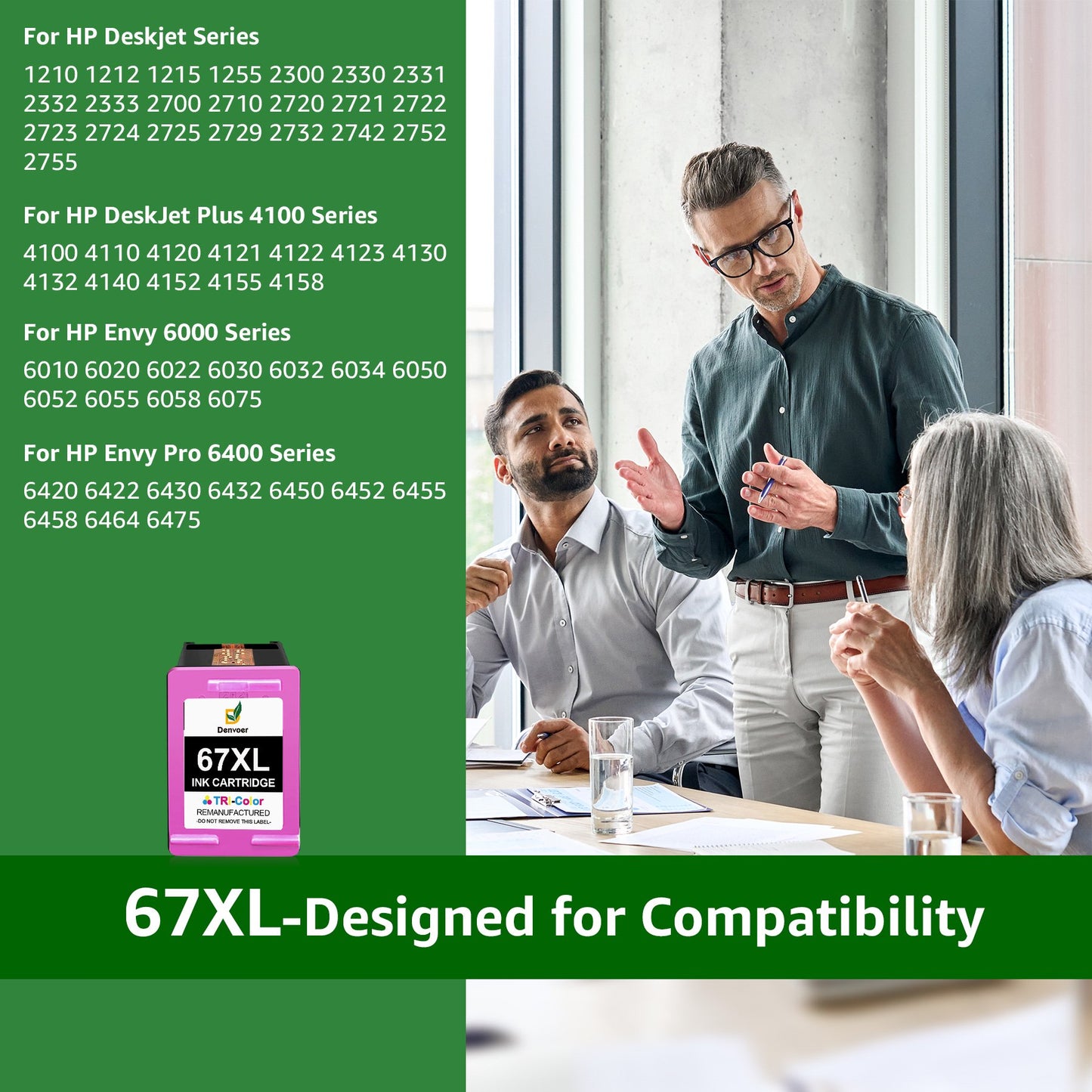 67XL Color Ink Cartridges Compatible with HP Printer(1 x Tri-Color Pack)