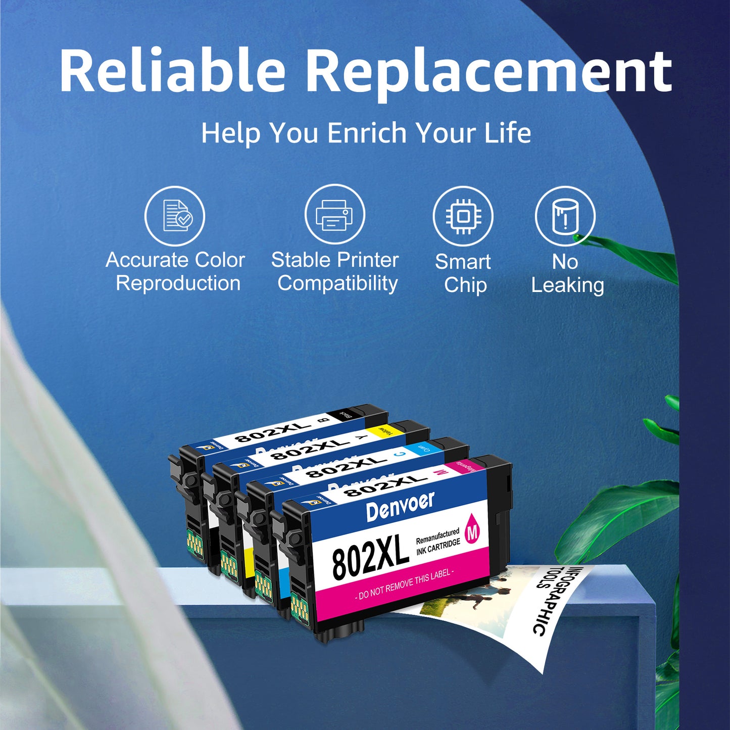802XL Ink Cartridge for Epson ink 802 XL 802XL to use with Workforce Pro WF-4730 WF-4720 WF-4734 Printer