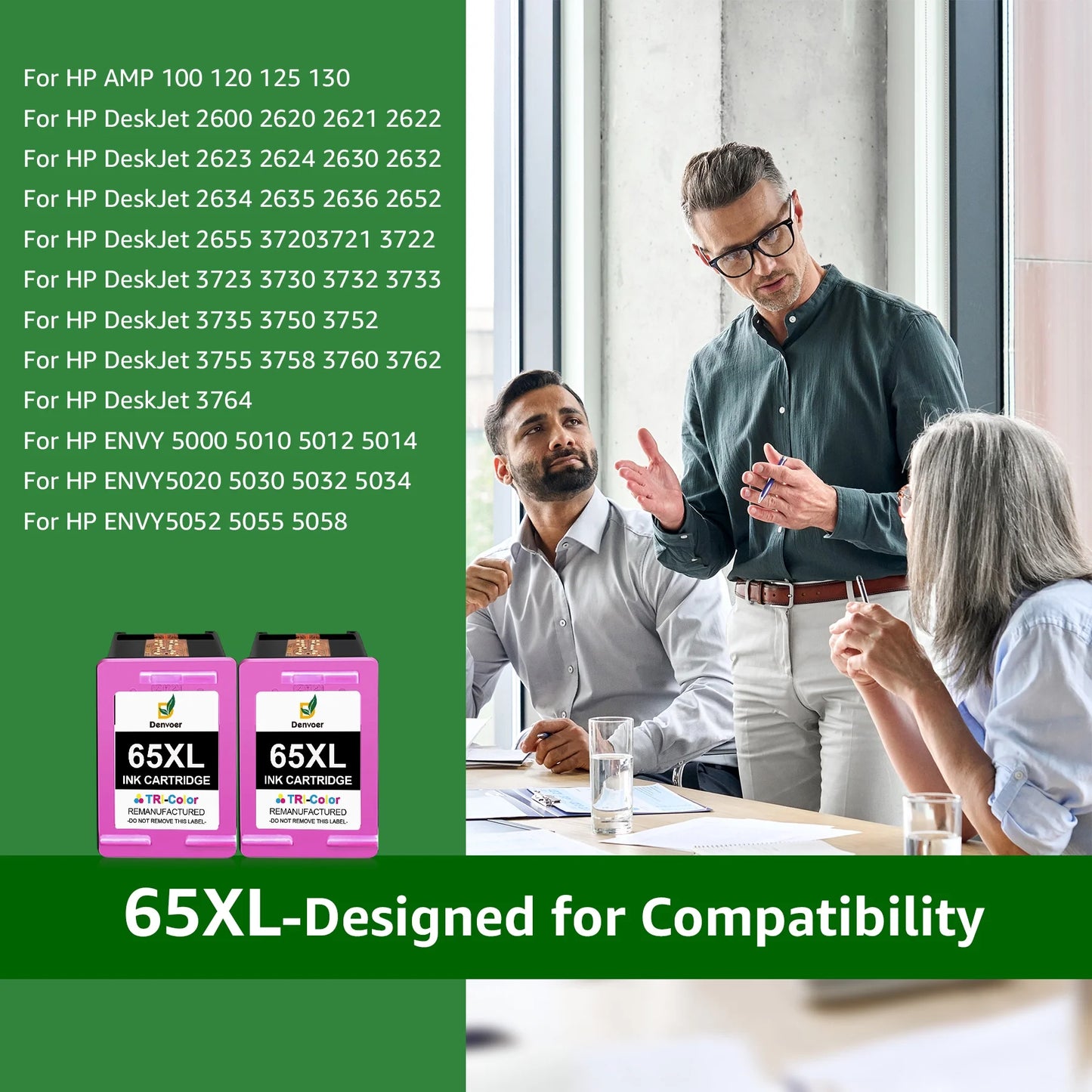 65XL Ink Cartridge Color Replacement for HP 65 2655 3752 3720 3722 3723 3758 2652 2622 2624 Printer (2 Pack)