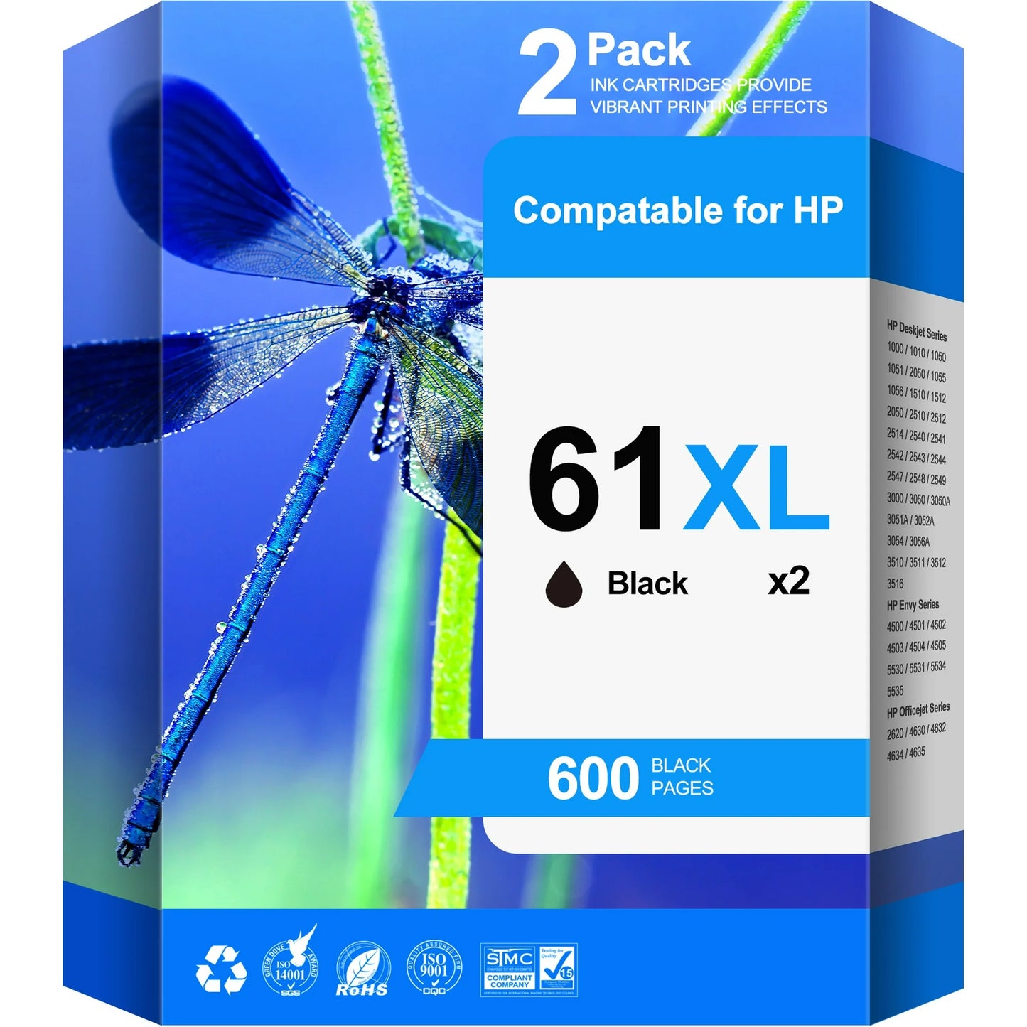 61XL Black Ink Cartridge 61 Black Ink Replacement for HP 61XL Black Ink for HP Envy 4500 5530 5535 5534 DeskJet 2540 1010 1000 OfficeJet 4630 2620 4635 (Black, 2-Pack)
