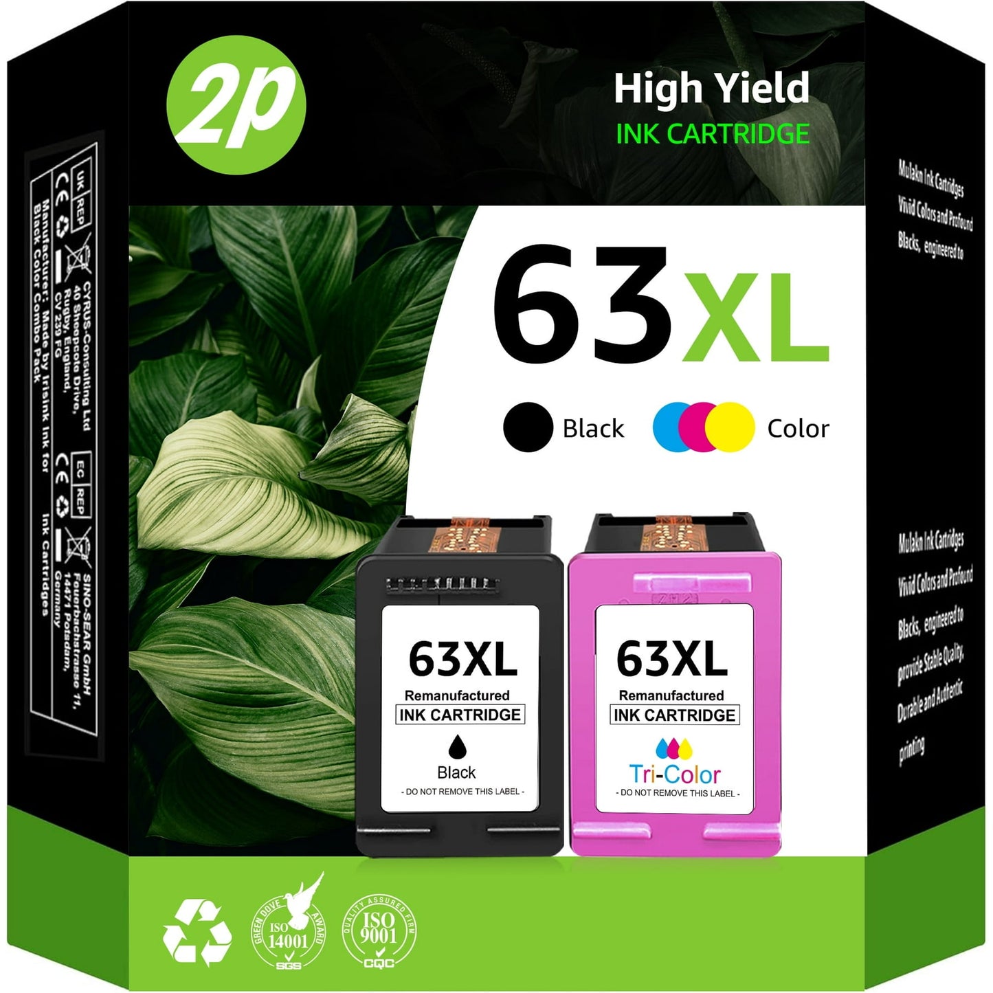 63XL 63 Ink Cartridge Compatible for HP 63 63xl Ink Cartridges - Black and Color (Tri-Color), 2 Pack