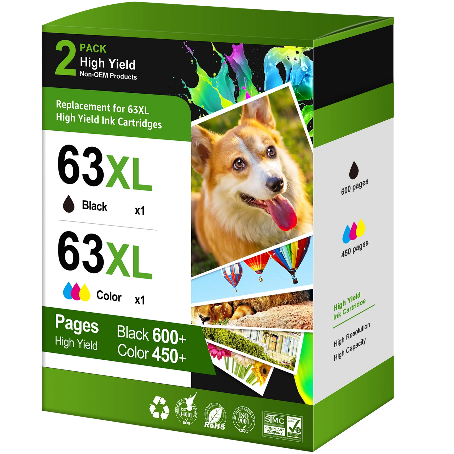 63XL Ink Cartridge Combo Pack with Black and Color Cartridges for HP Printers (2-Pack, Black, Tri-color)