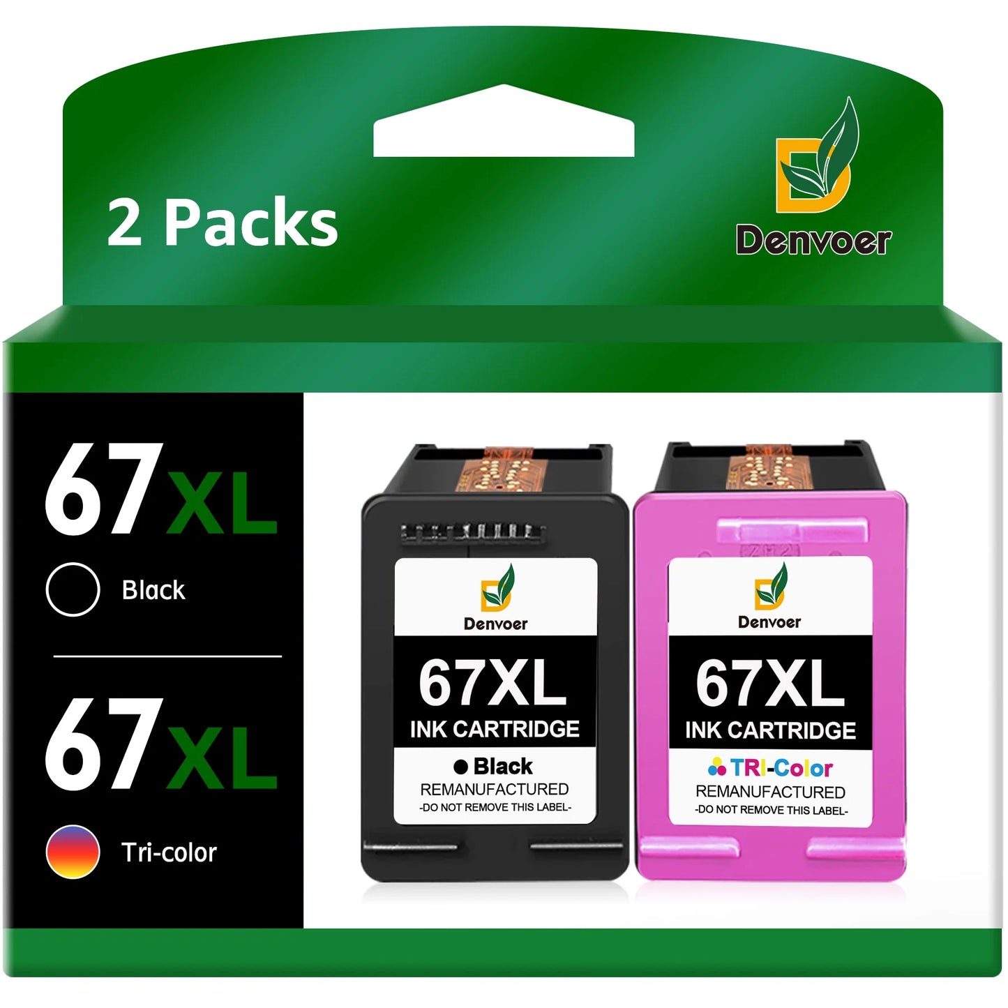 67XL Ink Cartridges Replacement for HP(1 Black & 1 Tri-Color)