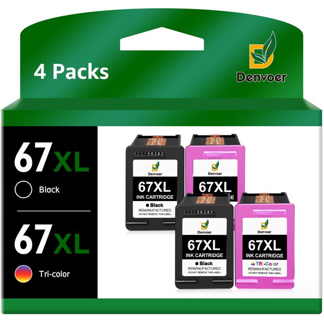 67XL Ink Cartridges Replacement for HP(2 Black & 2 Tri-Color)
