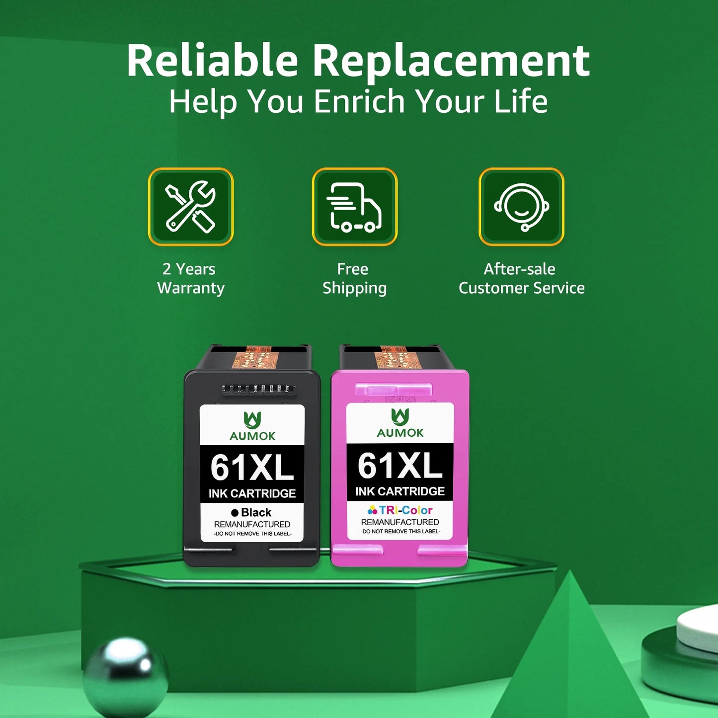 High Yield 61XL Ink Cartridges Replacement for HP 61 Ink Works with HP Envy 4500 5530 5534 5535 Deskjet 1000 1056 1010 1510 1512 2540 3050 3050A Officejet 2620 Printer (2 Pack)