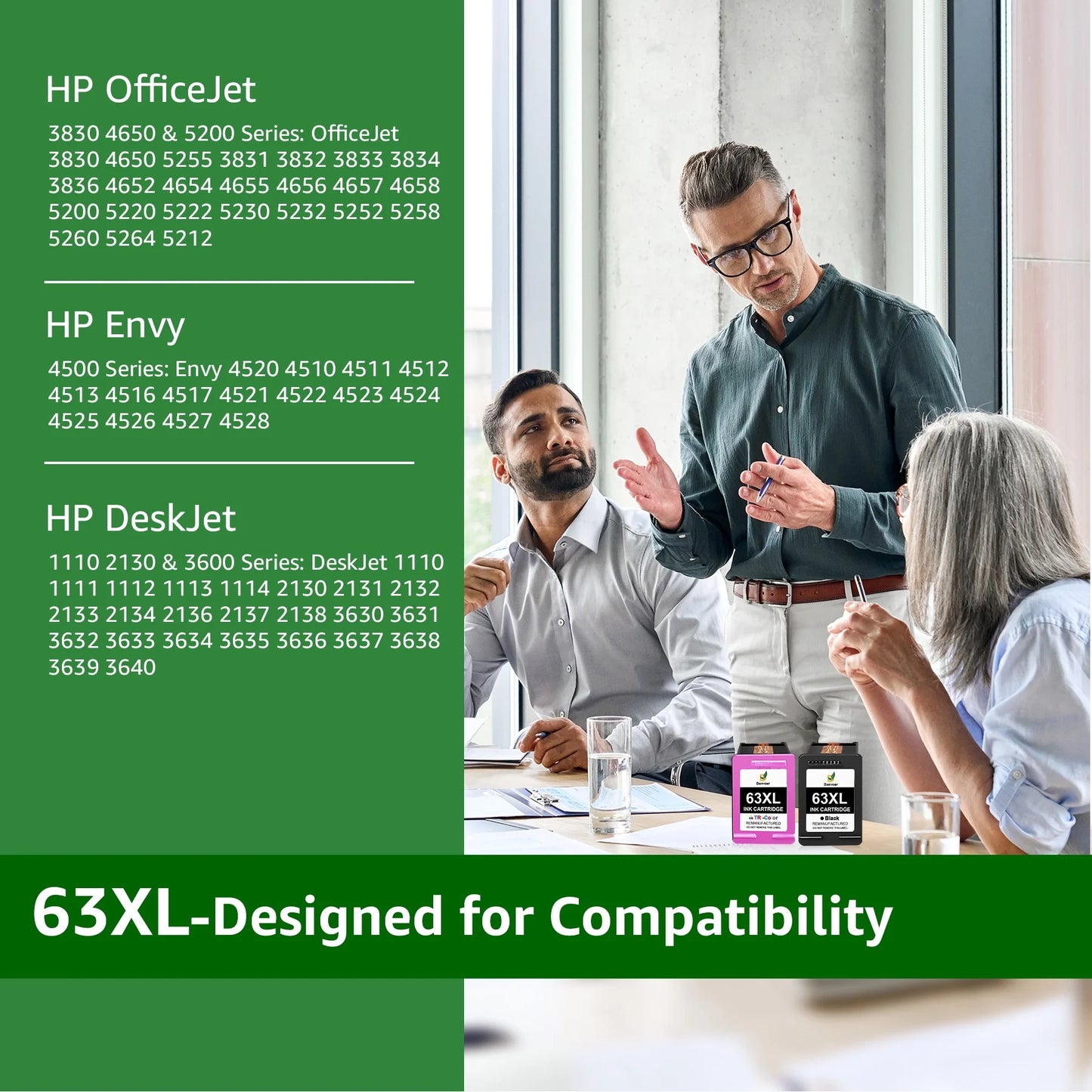 63XL Ink Cartridge Combo Pack with Black and Color Cartridges for HP Printers (2-Pack, Black, Tri-color)