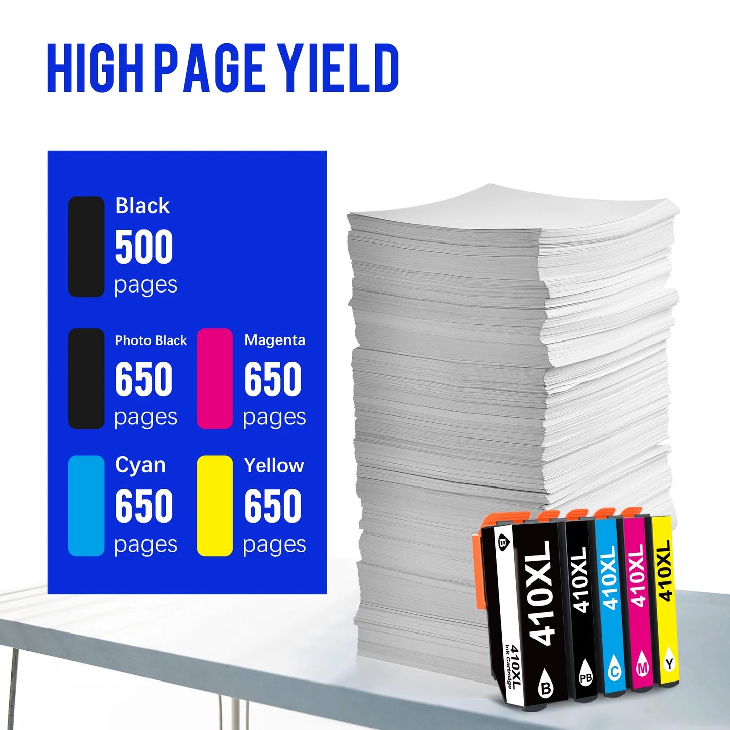 410XL T410XL High Yield Ink Cartridge Replacement for Epson 410XL 410 XL T410XL to use with XP-640 XP-830 XP-7100 XP-530 XP-630 (Black, Cyan, Magenta, Yellow, Photo Black)