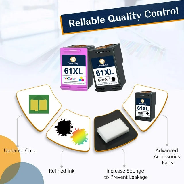 Colorking 61 Ink 61 Black Ink Cartridge 61XL 5535 5534 officejet 4630 4635 Deskjet 1000 1010 1510 (Black, 2 Pack)