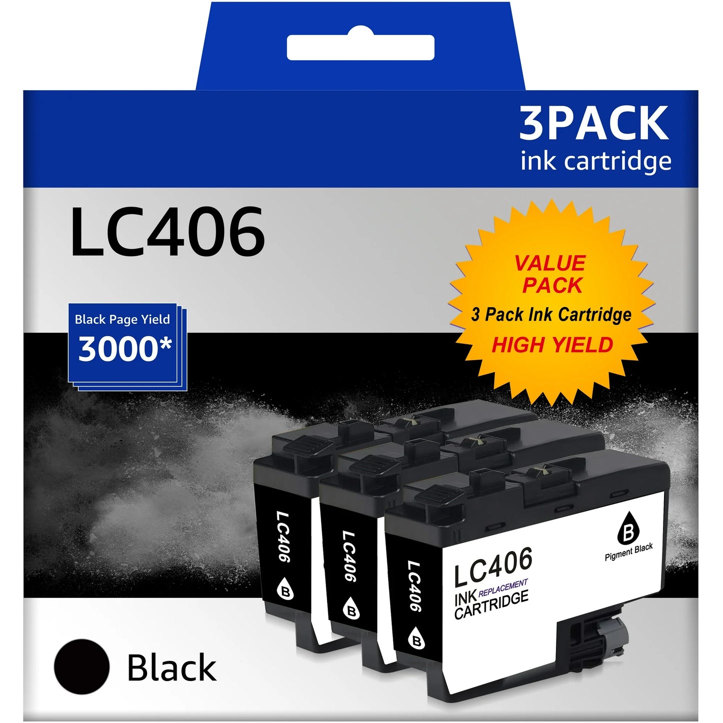 LC406 Black Ink Cartridges Compatible for Brother LC406 for Brother MFC-J4335DW MFC-J4535DW MFC-J4335DW MFC-J5855DW MFC-J6555DW MFC-J6955DW Printer, 3 Black