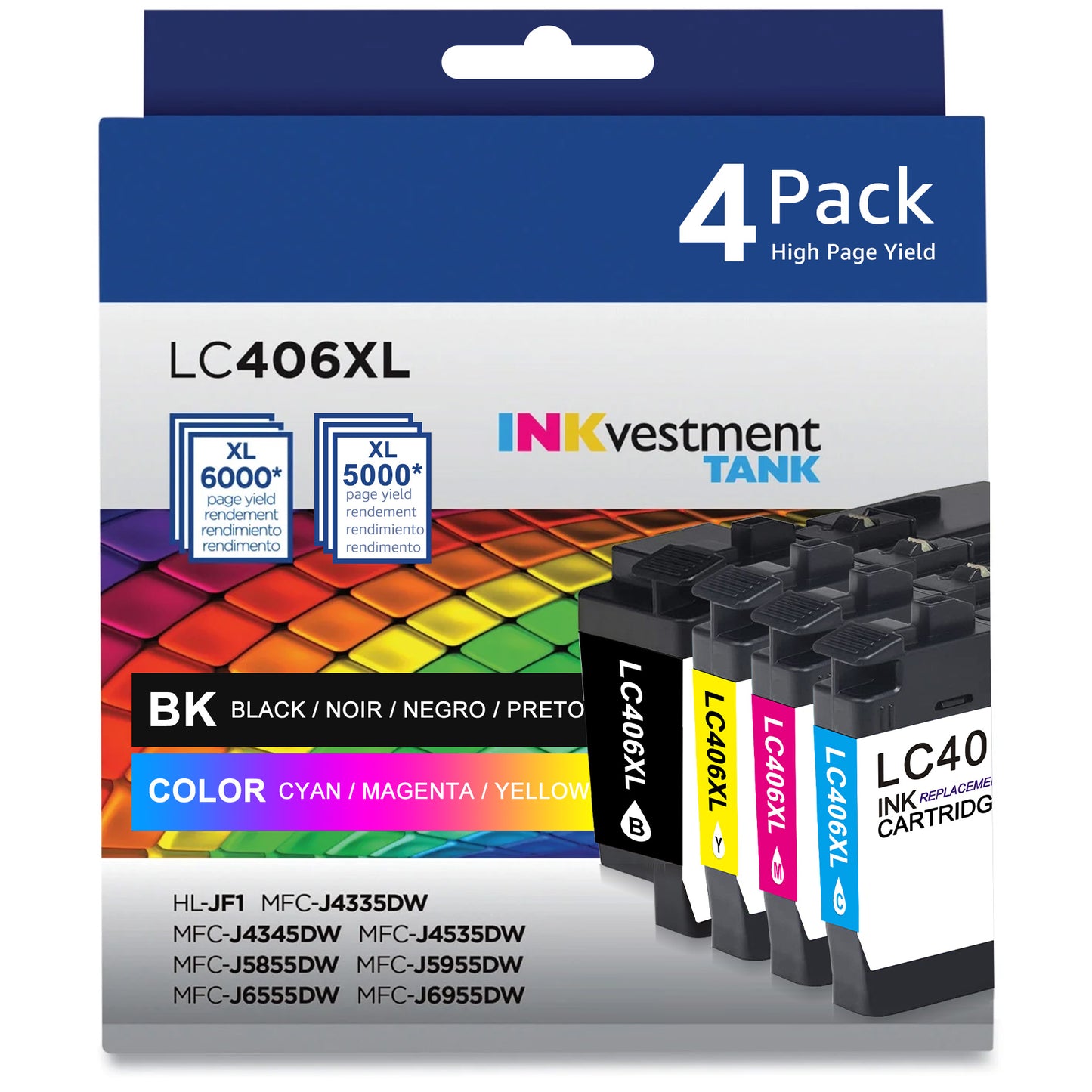 LC406 Ink Cartridge for Brother LC406 LC406XL for Brother MFC-J4335DW MFC-J5855DW Printer (4 Pack)