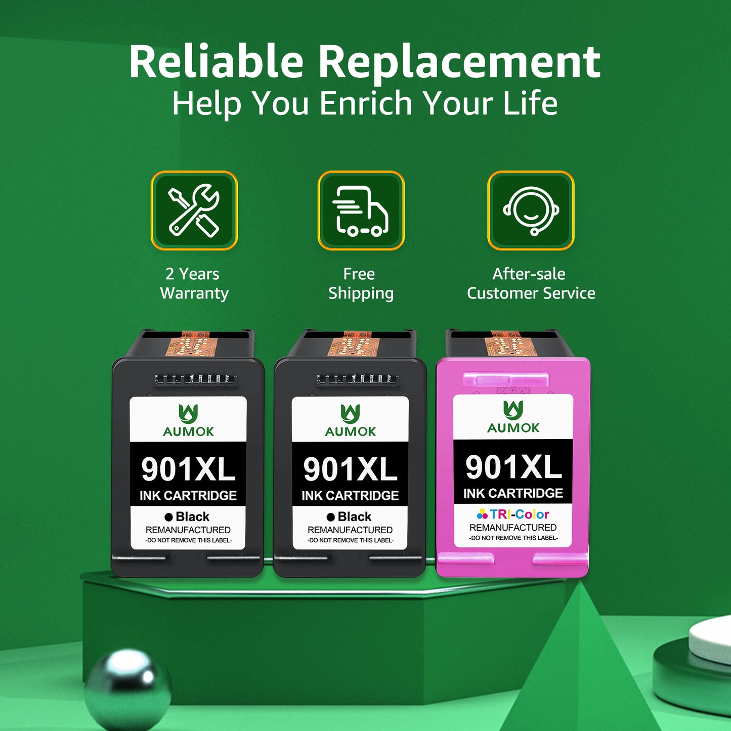 3-Pack 901XL Ink Cartridges 901 Ink Cartridge J4550 J4540 J4500 4500 J4660 J4680c G510a (2 Black, 1 Tri-Color)