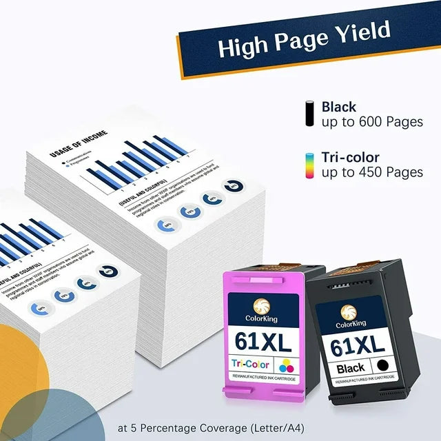 Colorking 61 Black and Color Combo Pack 61 Ink 61XL Replacement(3 Pack)