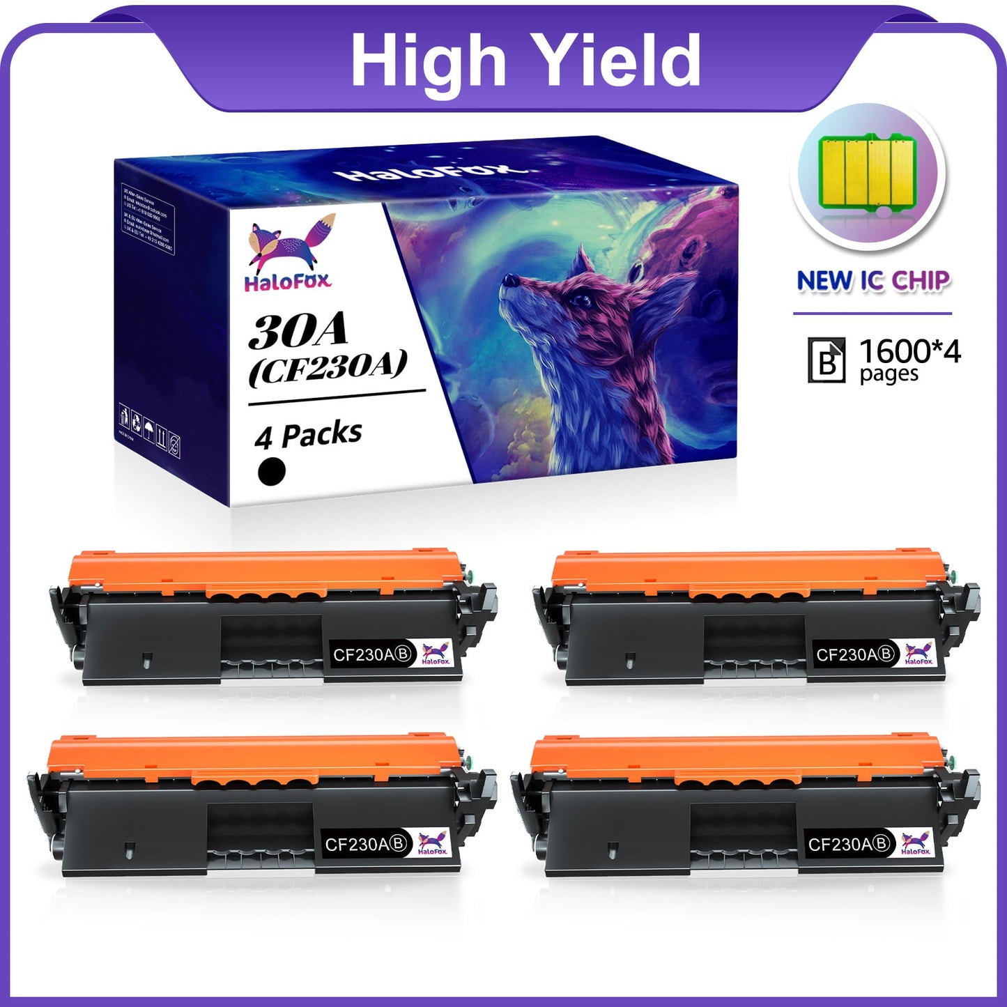CF230A 30A Toner Cartridge 4-Pack Compatible Toner Cartridge for HP(Black)