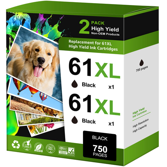 61 Black Ink Cartridge Compatible for HP 61 Black Ink HP Ink 61 for HP Envy 4500 5530 Officejet 4630 Deskjet 2541(Black, 2-Pack)