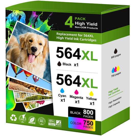 564 Ink Cartridges for Printers DeskJet 3500 OfficeJet 4620 PhotoSmart 5510 5520 6510 6520 7510 7520 B8550 C6300 D5400 D7560 (Black Cyan Magenta Yellow, 4PK)