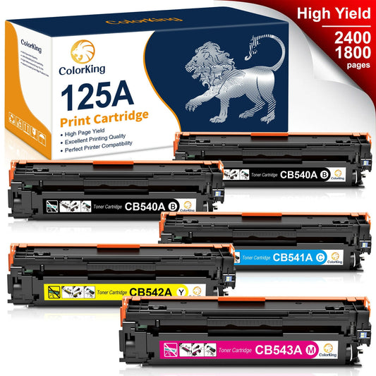 125A Toner Cartridge 5-Pack Compatible for HP 125A CB540A CB541A CB542A CB543A Black Cyan Yellow Magenta Toner Cartridge Bundle for Color CP1215 CP1515N CP1518NI CM1312 CM1312NFI Printer