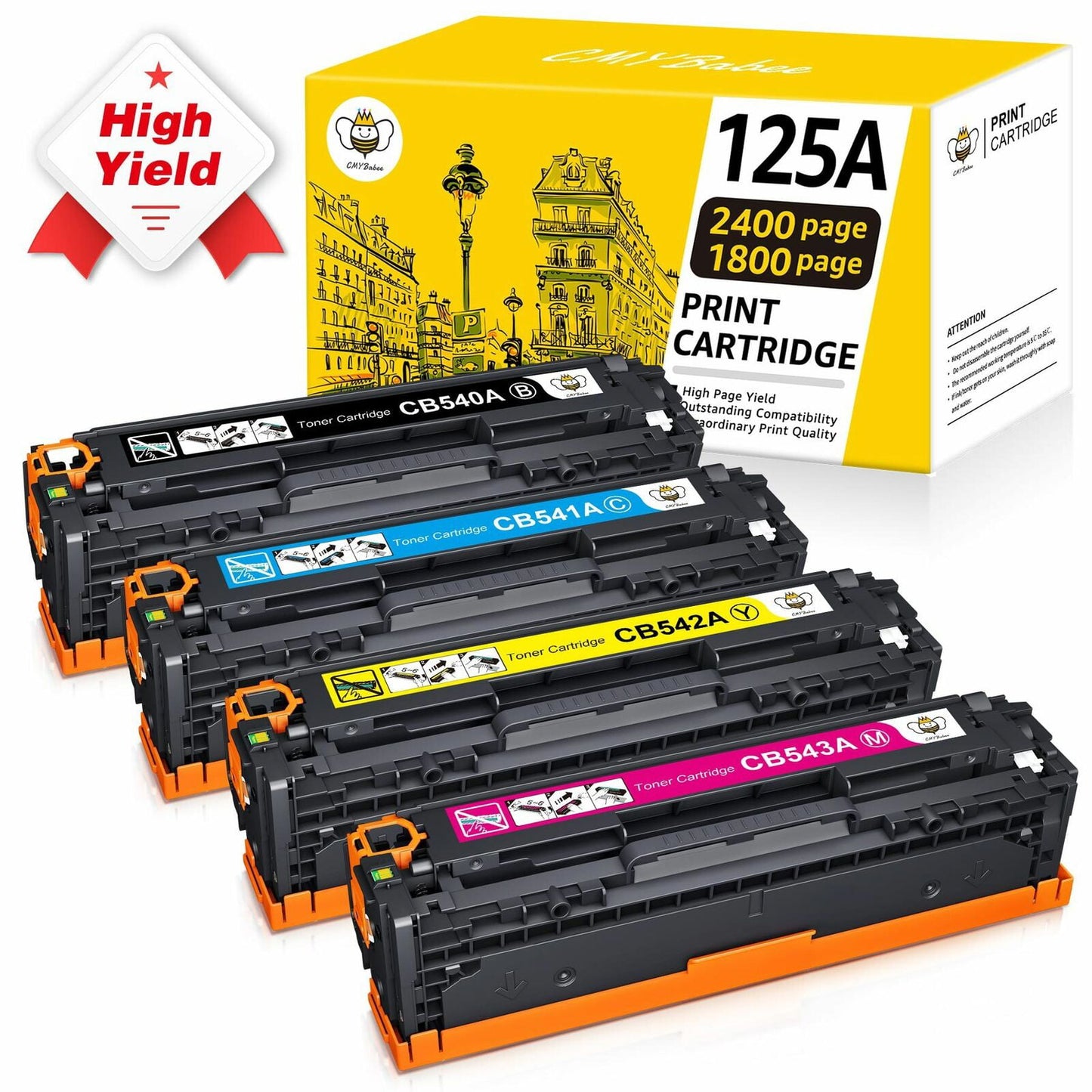 125A Toner Cartridge Black,Cyan, Magenta, Yellow Toner Cartridges (4-Pack) Replacement for Color CP1215,CM1312nfi,CM1312 MFP,CP1518ni ,CP1515n Printer Ink