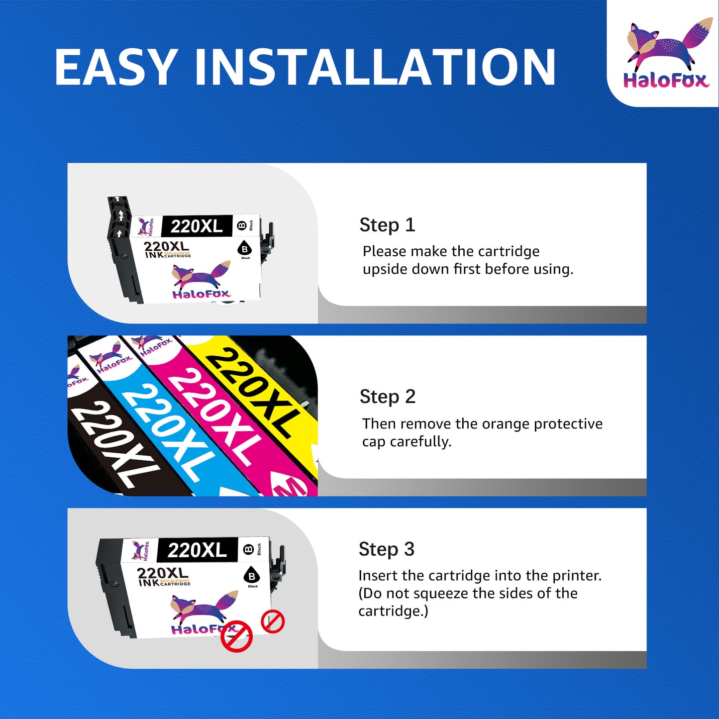 220XL Ink Cartridges Replacement for Epson  WF-2760 WF-2750 WF-2630 WF-2650 WF-2660 XP-320 XP-420 (Black, Cyan, Magenta, Yellow, 5-Pack)