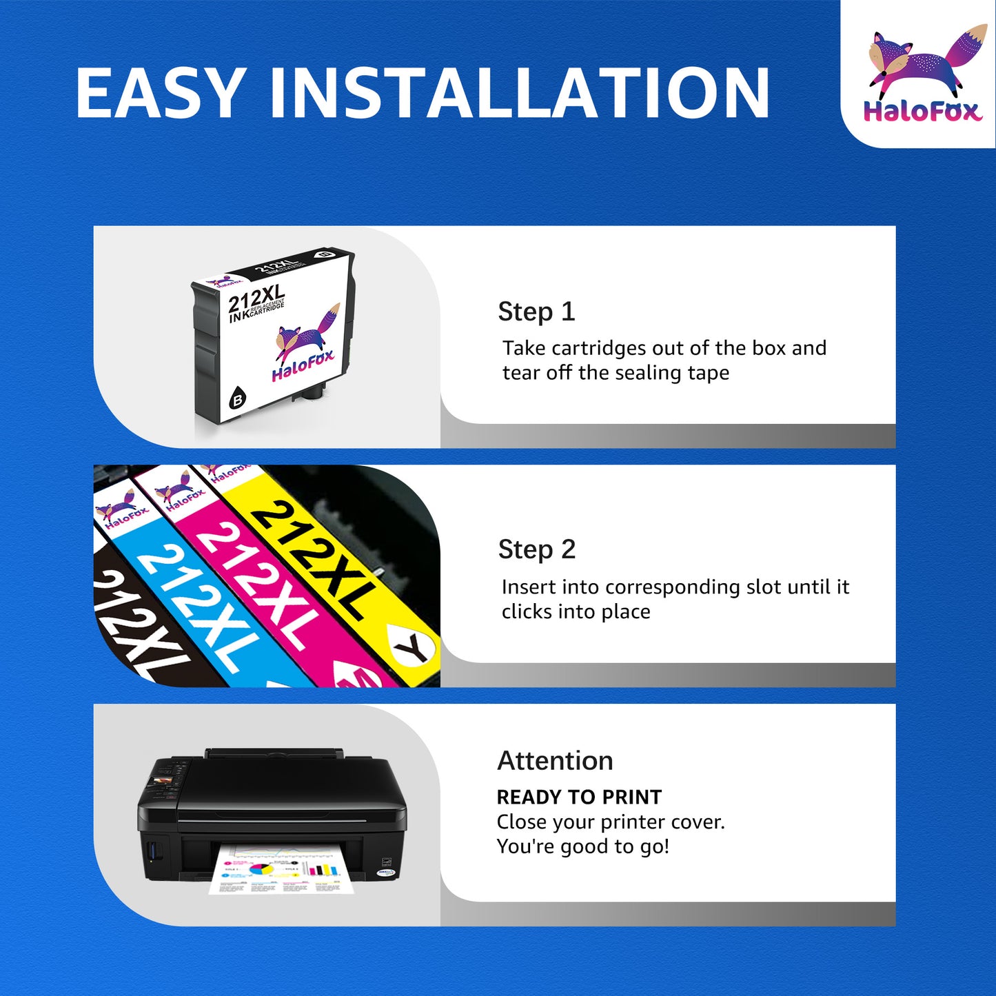 212XL Ink Cartridge Replacement for Epson 212 Ink for Epson Workforce WF-2850 WF-2830 Expression Home XP-4105 XP-4100 Printer (4 Pack, B/C/M/Y)