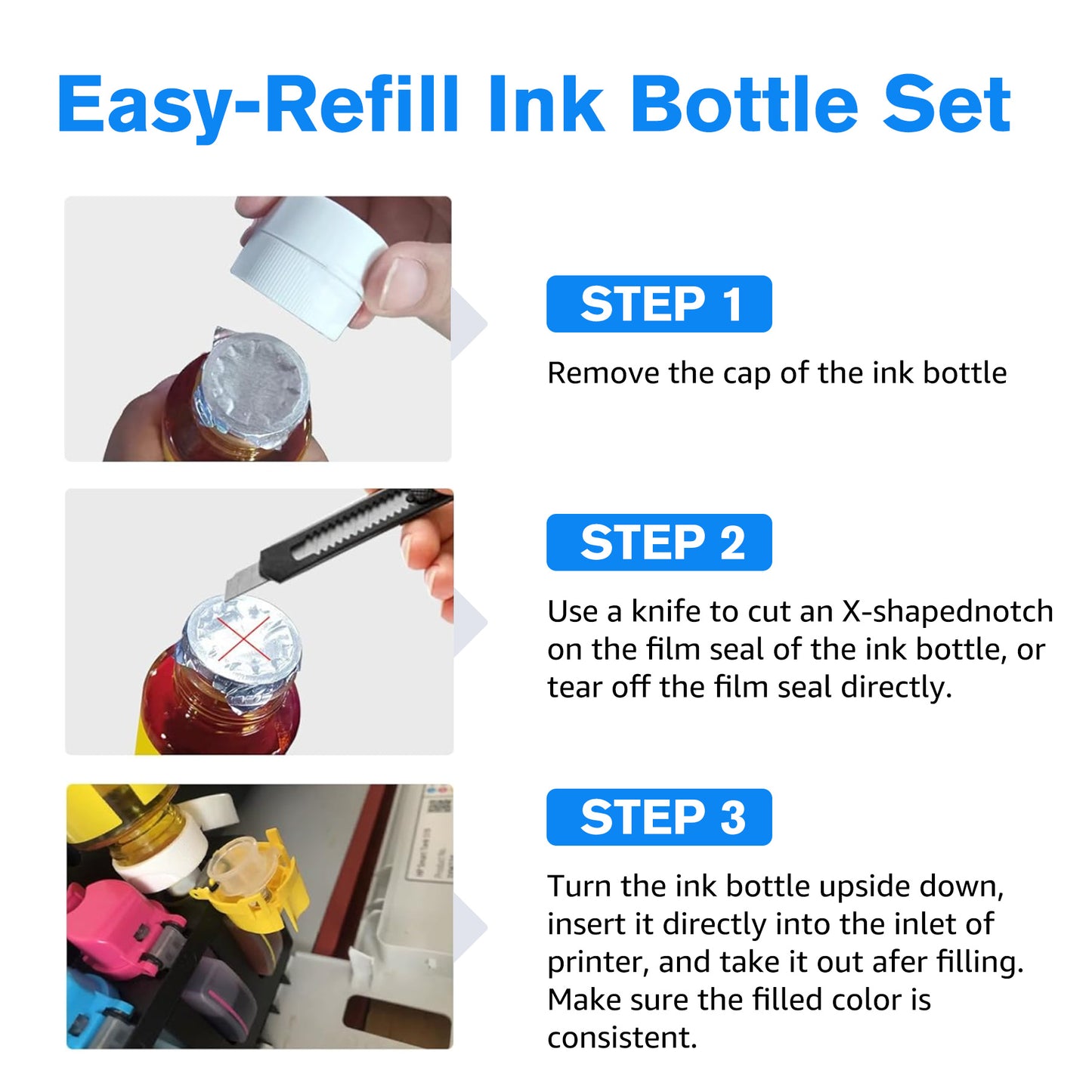 31 32XL Ink Refills Compatible for HP 31 Ink Refill Bottle for HP Smart Tank 5101 6001 5000 5103 7301(140ML 32XL Black Ink, 70ML 31 Color Ink)