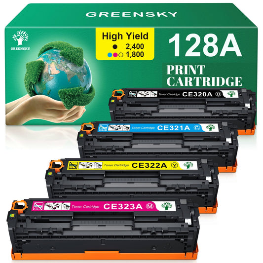 128A Toner Cartridges CE320A CE321A CE322A CE323A Toner Cartridge Replacement for HP Color Pro CP1525n,CP1525nw,CM1415fn MFP,CM1415fnw MFP Printer (Black Cyan Yellow Magenta, 4-Pack)