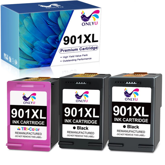 Printer Ink 901XL Remanufactured for HP Printer High Yield (3 Pack)