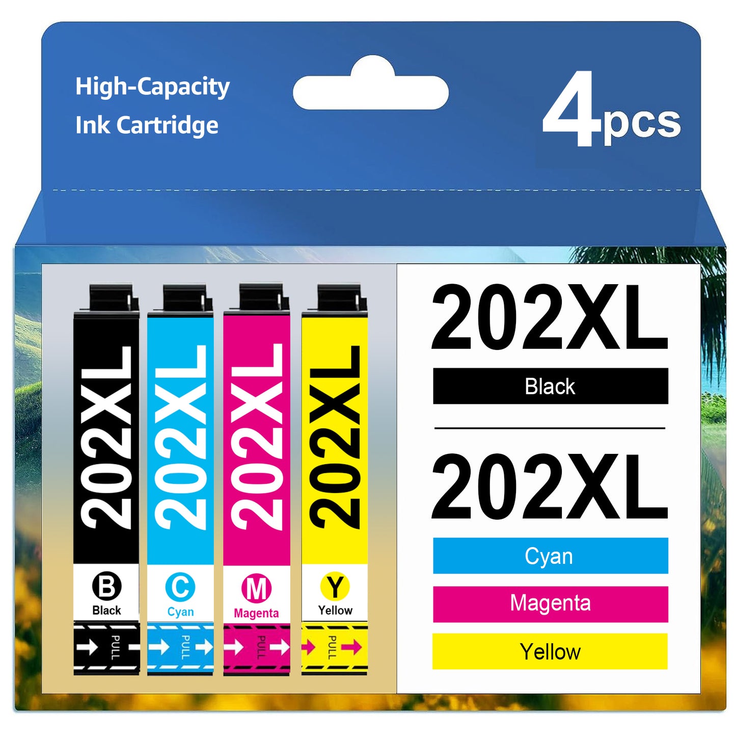 4-Pack 202XL Ink Cartridges 202 Ink Replacement for Epson(Black Cyan Magenta Yellow)