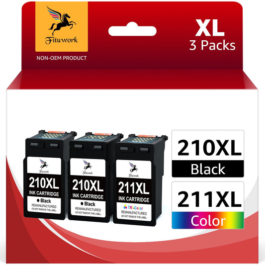 210XL 211XL Ink Cartridge Compatible with Canon(2 Black 1 Tri-Color)