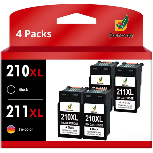 210XL 211XL Ink Cartridge Compatible with Canon(2x Black 2x Color)