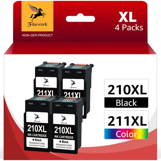 211XL 210XL Ink Cartridge Replacement for Canon Ink(2 Black 2 Tri-Color)