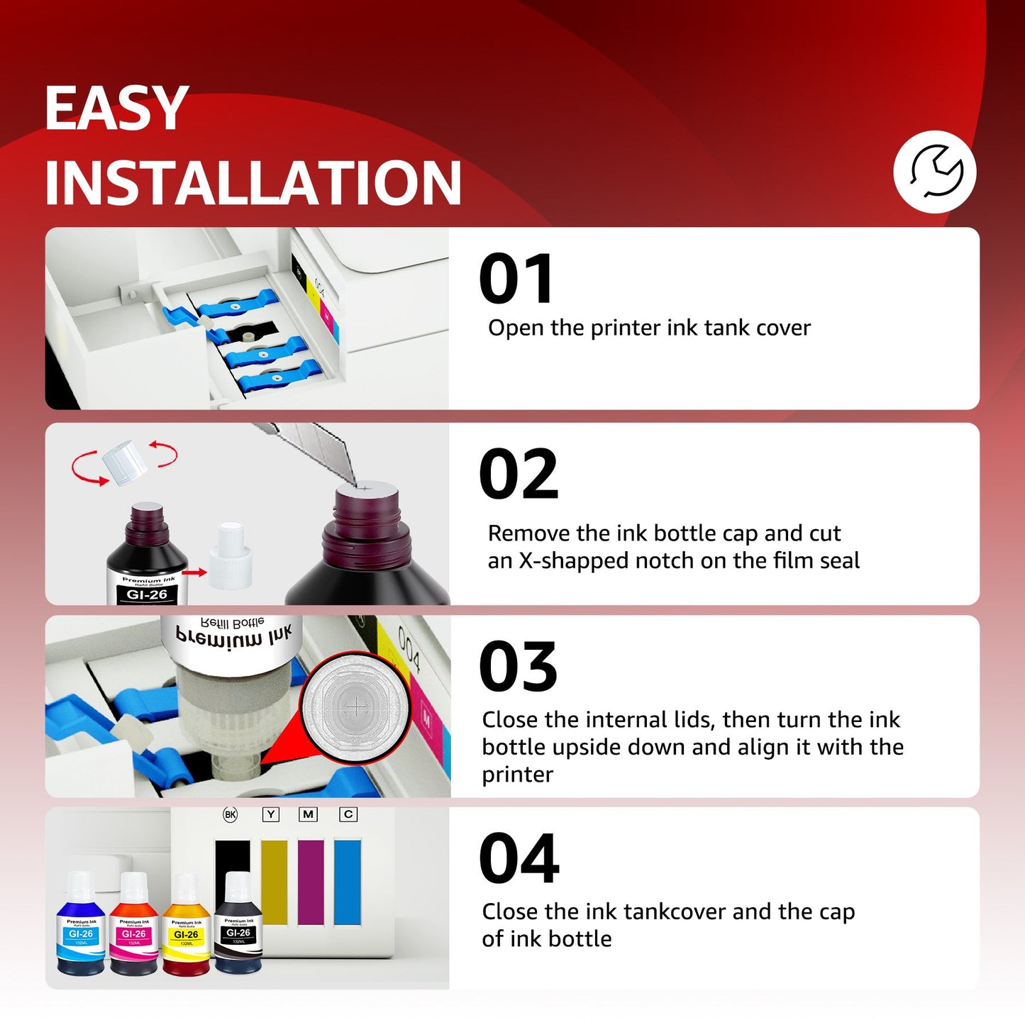 GI-26 GI26 GX7021 Ink Refill Bottles Compatible for Canon 26 GI-26 GI26 Ink Bottles, Compatible for Canon MAXIFY GX6021 GX7021 GX7020 GX6020 GX4020 GX5020 GX3020 Megatank Printer Black Color