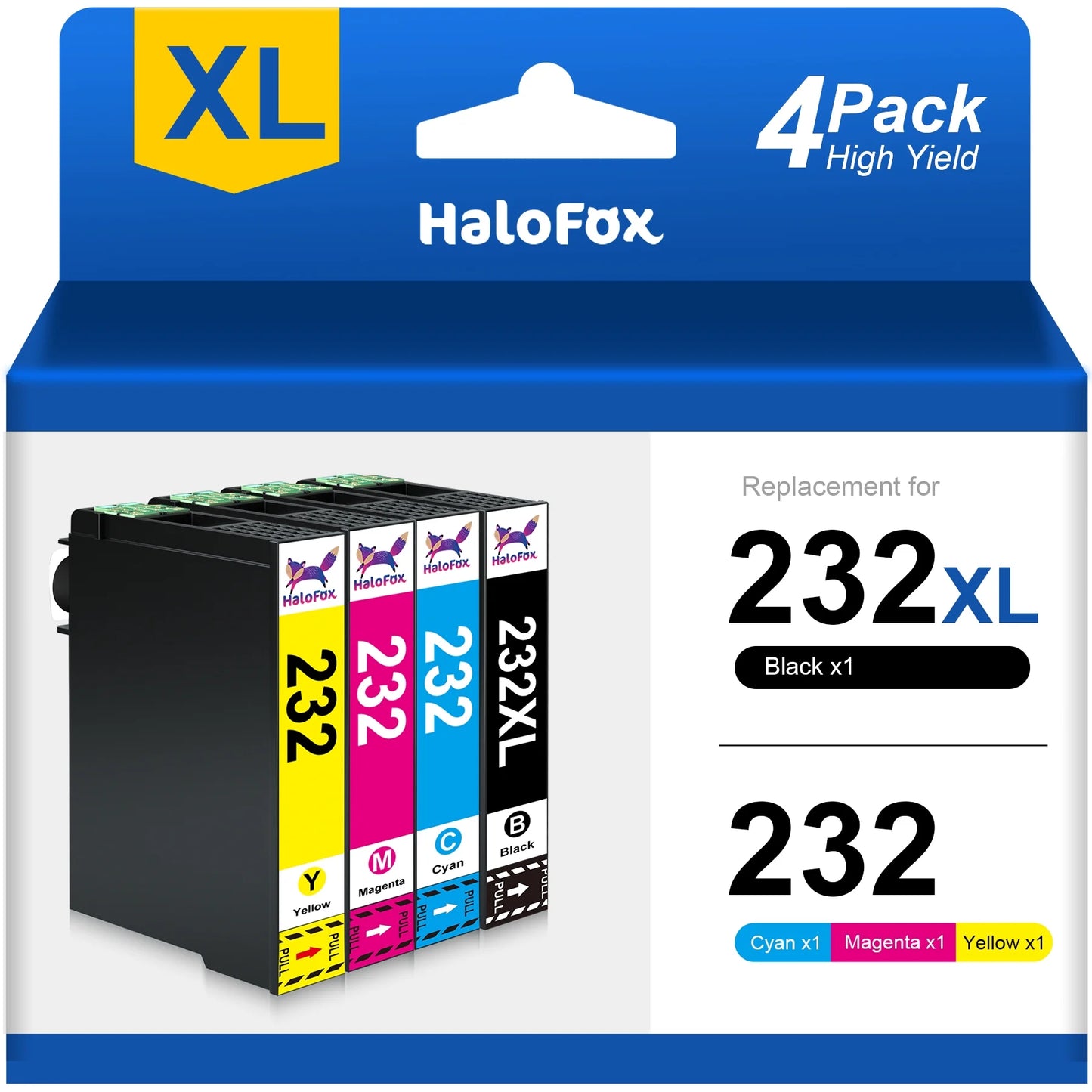 232XL Ink Cartridges Combo Pack Replacement for Epson 232 Ink Cartridge 232XL for Expression Home XP-4200 XP-4205 Workforce WF-2930 WF-2950 (1 Black, 1 Cyan, 1 Magenta, 1 Yellow)