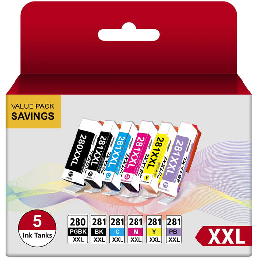 280XXL Ink Cartridge for Canon-6 Pack (Include Photo Blue)