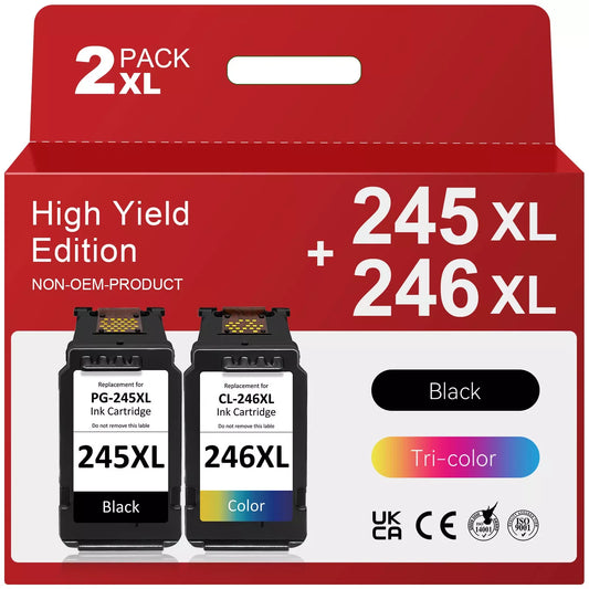 245XL 246XL Ink Cartridges Replacement for Canon Ink  MX490 MG2522 MG2920 MG2922 TR4520 TR4522 TR4527 TS3320 TS3322 Printers 2-Pack